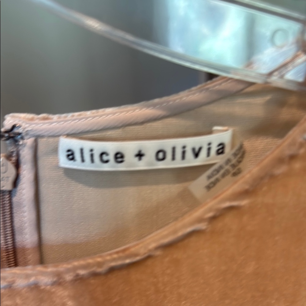 Alice + Olivia tan velvet and black lace Asymmetrical Bell Sleeve Blouse - Picture 2 of 10